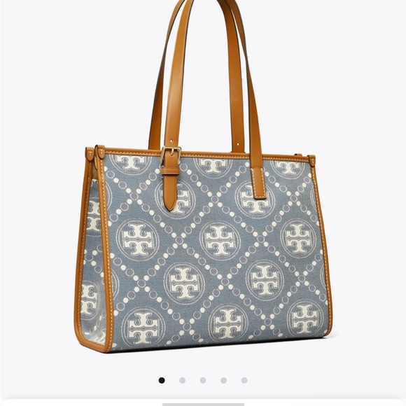 Tory Burch T Monogram small tote in denim - Picture 13 of 16
